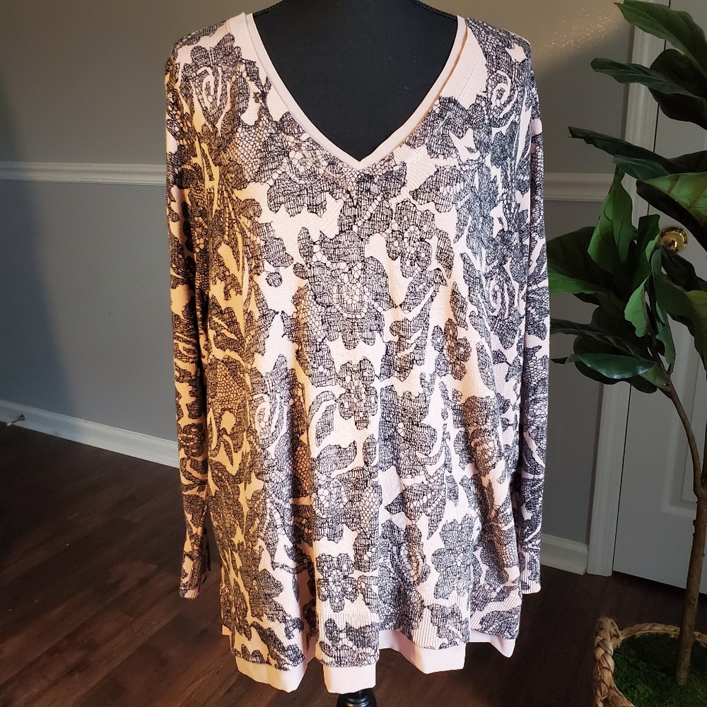 Lane Bryant - Pink Floral Lace Printed Sweater